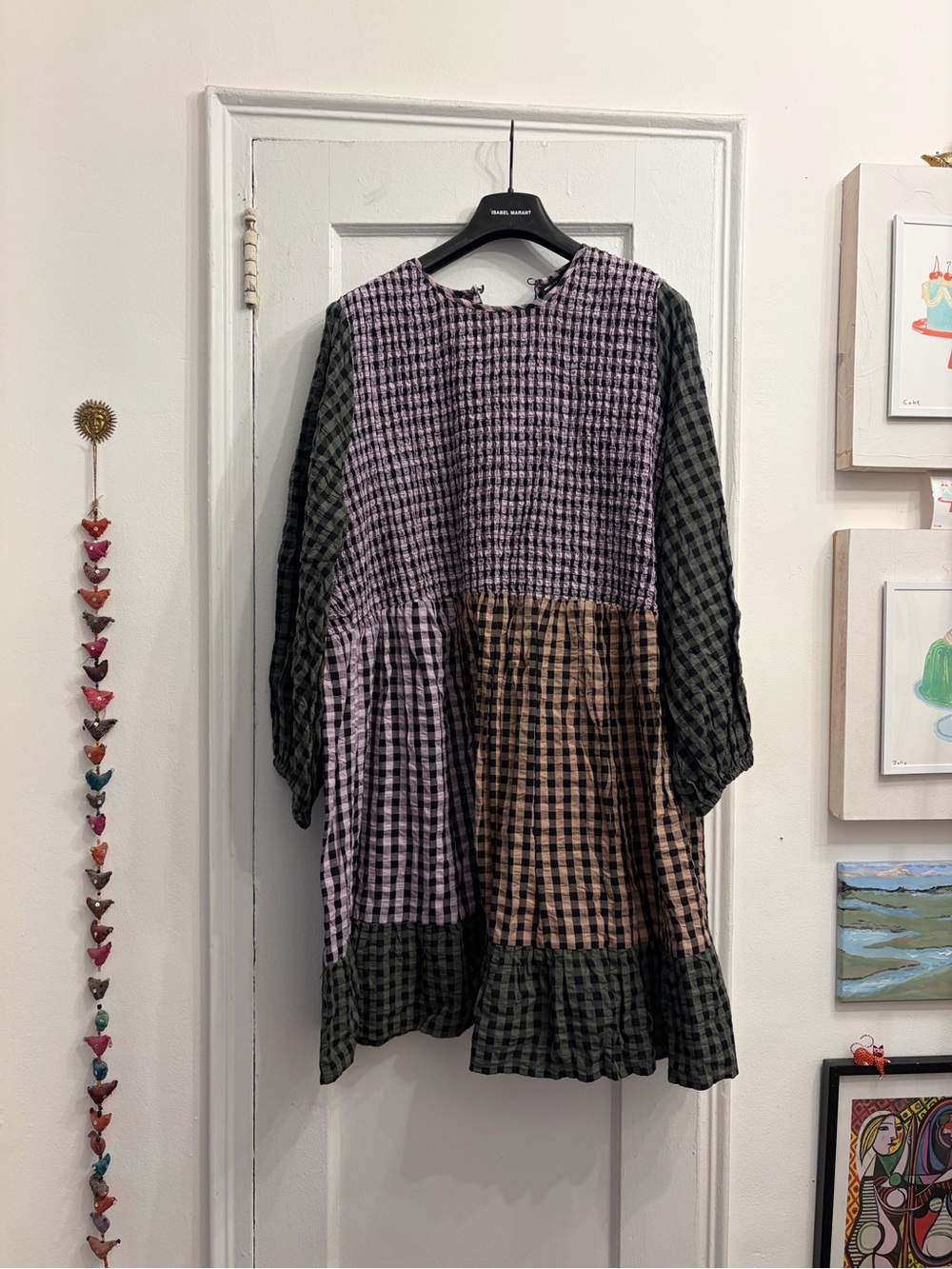 ASOS Patchwork Check Midi Dress - Pink, Brown & Black